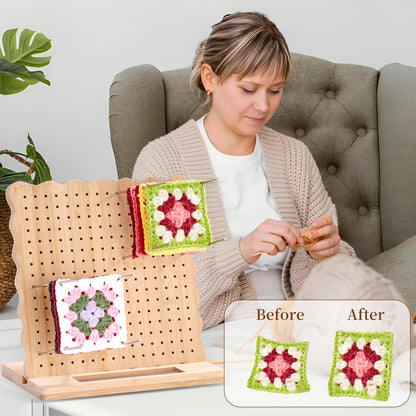 Canhakela Granny Square Blocking Board for Crochet Projects - 9.25" Wooden Crochet Blocking Board with 20 Stainless Steel Steel Pegs - Essential Knitting & Crochet Supplies for Precise Shaping and Blocking Mats Replacement