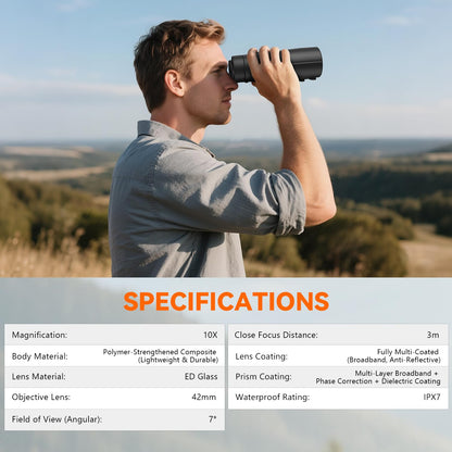 VOTJPYS 10x42 ED Binoculars for Adults, High Powered Waterproof Binoculars with ED Glass, Super Bright Clear Vision for Bird Watching, Hiking, Wildlife Viewing, and Outdoor Activities