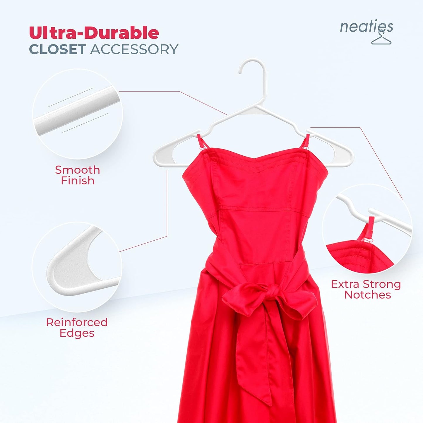 Neaties Plastic Hangers 30 Pack - Durable 6lb Capacity Clothes Hangers with Notches - White