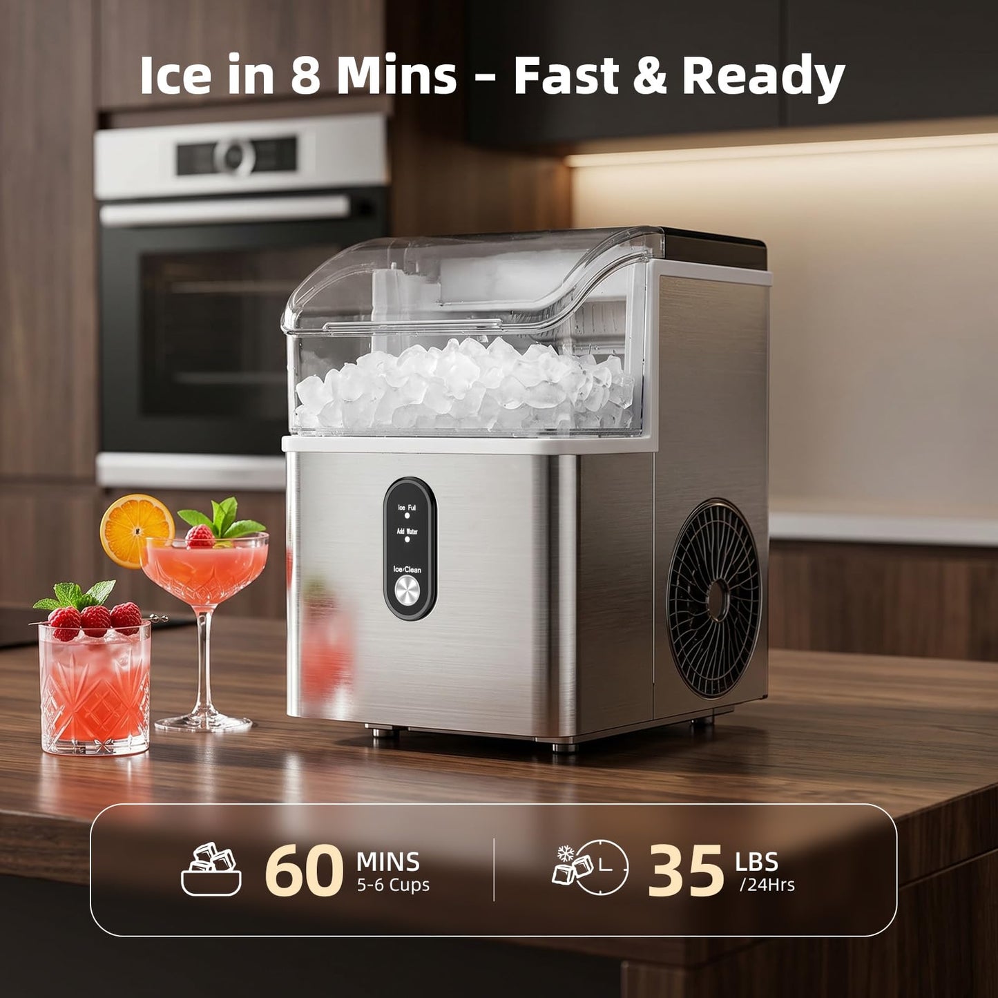 Antarctic Star Nugget Ice Maker, Portable Crushed Ice Machine with Soft Chewable Ice, 35Lbs/Day, Self-Cleaning, One-Click Operation for Home, Kitchen, Office, Bar