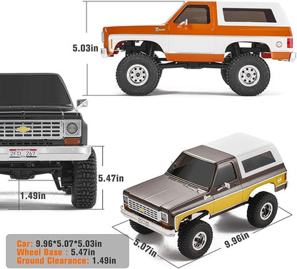 FCX24 FMS 1/24 K5 Chevy Blazer RC Crawler Officially Licensed Mini RC Car Pick Up Truck &amp SUV 2 in 1 4WD 8km/h 2 Speeds Switch Off-Road RC Model with LED Lights for Adults (Brown)