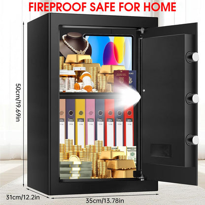 3.4 Cuft Large Home Safes Water and Fireproof, Personal Safe Box Fireproof Waterproof with Digital Keypad, Removable Shelves and Alarm System, Anti-theft Fire Proof Safe for Home Documents