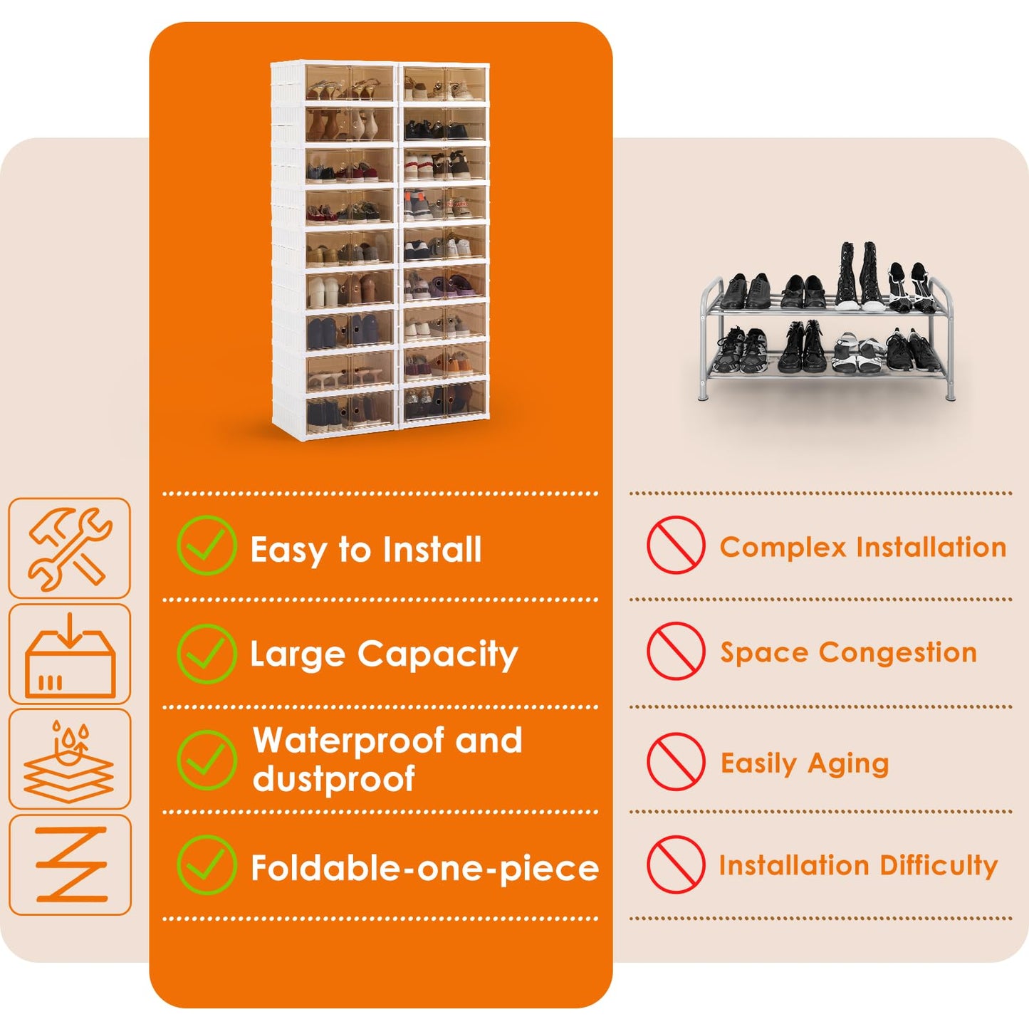 LAFORMO Collapsible Shoe Rack Organizer Foldable Shoe Cabinet with Doors, Large Plastic Folding Shoe Cabinet, Easy Assembly Shoe Shelves Organizer for Entryway (9Tiers,2Groups,36Pairs)
