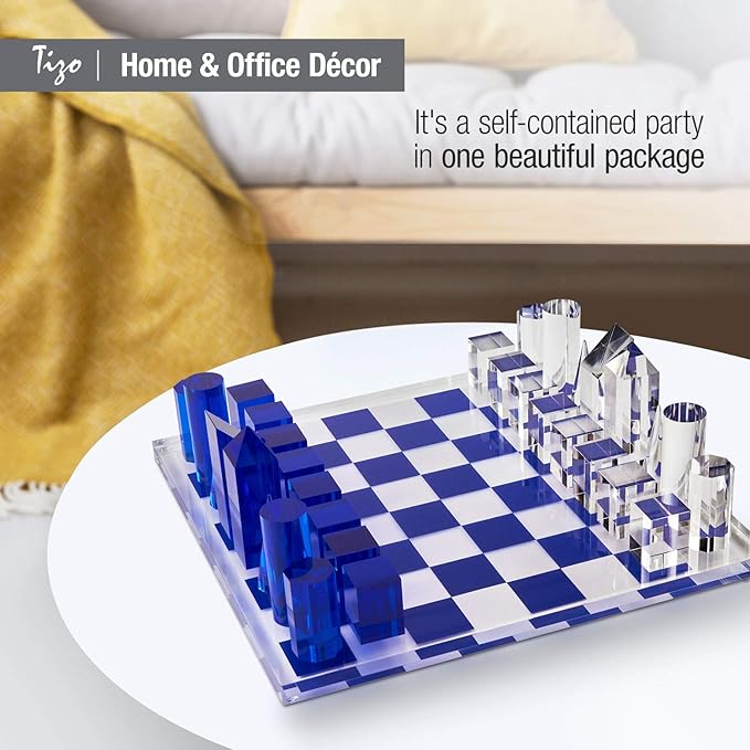 Tizo Design Elegant 17” Lucite Chess Set Designer Lucite &amp Acrylic Pieces Modern &amp Trendy Multiple Options Available (Clear &amp Smoke)