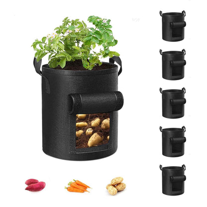 Cavisoo 5-Pack 10 Gallon Potato Grow Bags, Garden Planting Bag with Reinforced Handle, Thickened Nonwoven Fabric Pots for Tomato, Vegetable and Fruits