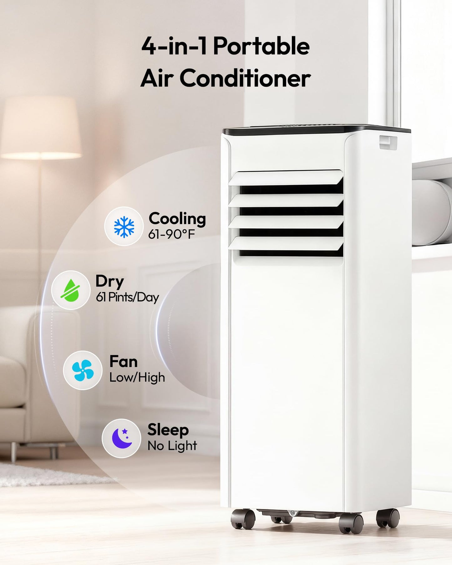 EUHOMY 8,000 BTU Portable Air Conditioners, 4-in-1 Portable AC Unit Cools Up to 350 Sq.Ft, with Cool, Fan, Dehumidifier, Sleep Modes, 50 dB, 24H Timer, Remote Control, Installation Kit for Bedroom