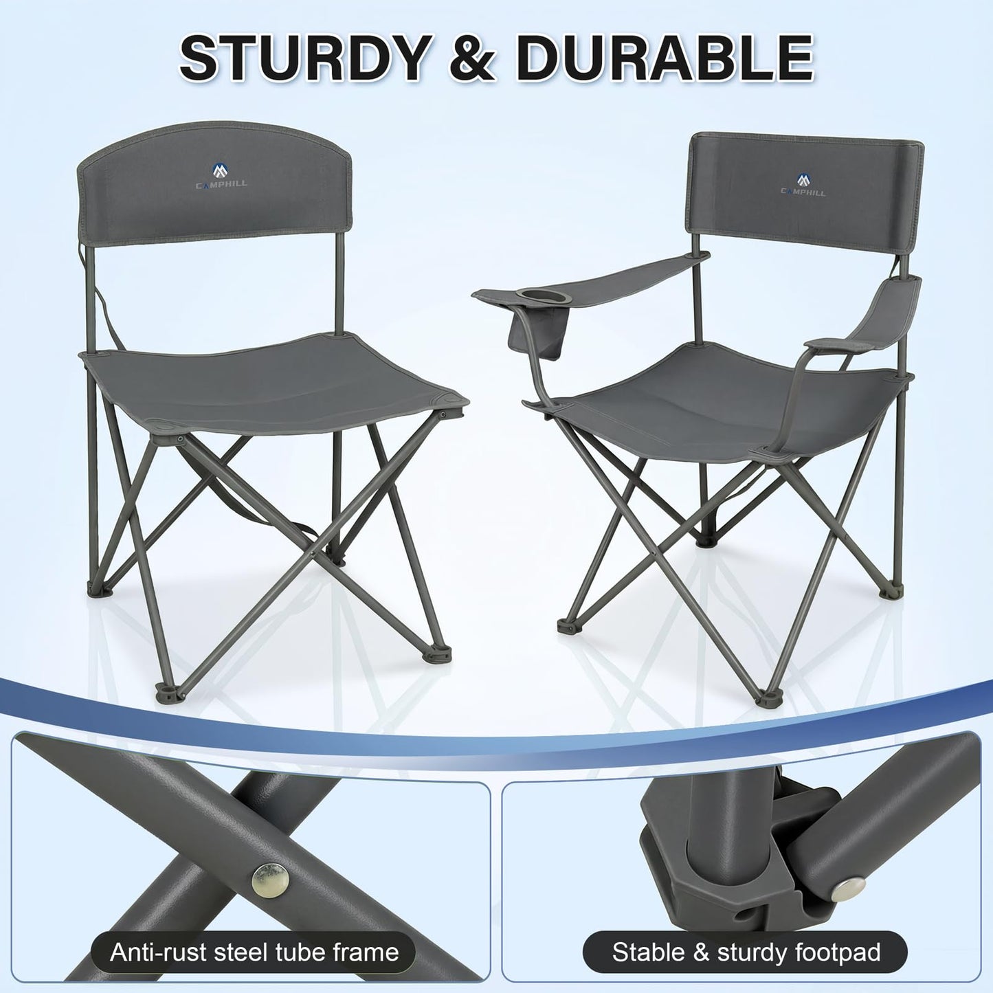 Camping Chair Set of 5,Outdoor Folding Lawn Chairs with Table for Adults,Heavy Duty Collapsible Chair Include Four Single Chairs and Camping Table with Cooler Bag for Travel Fishing Sport Picnic,Grey