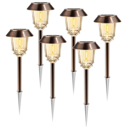 HMDecor Solar Lights Outdoor Waterproof,6 Pack Bronze Pathway Lights with 10-40 LM Dimmable Glass and Metal, Solar Powered Garden Fall Decor for Yard,Patio,Pathway,Driveway(Warm White)