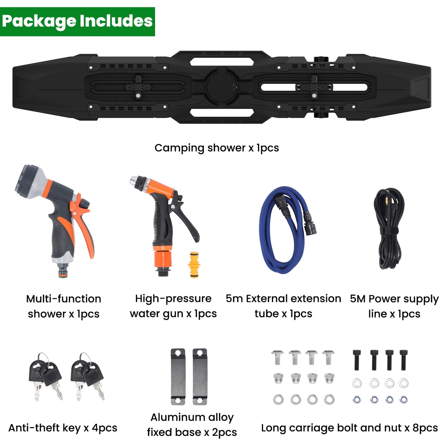 Just-V 7-Gallon Water Tank with Camping Shower for Off-Road Vehicles, Pick-up Trucks,SUV,Outdoor Activities Water Supply Construction Black Roof Rack Mount