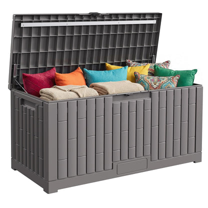 Jocoevol Deck Box 120 Gal, UV Resistant & Waterproof Outdoor Storage Box with Lock, Easy Assemble Storage Bins Container for Pool Patio Garden