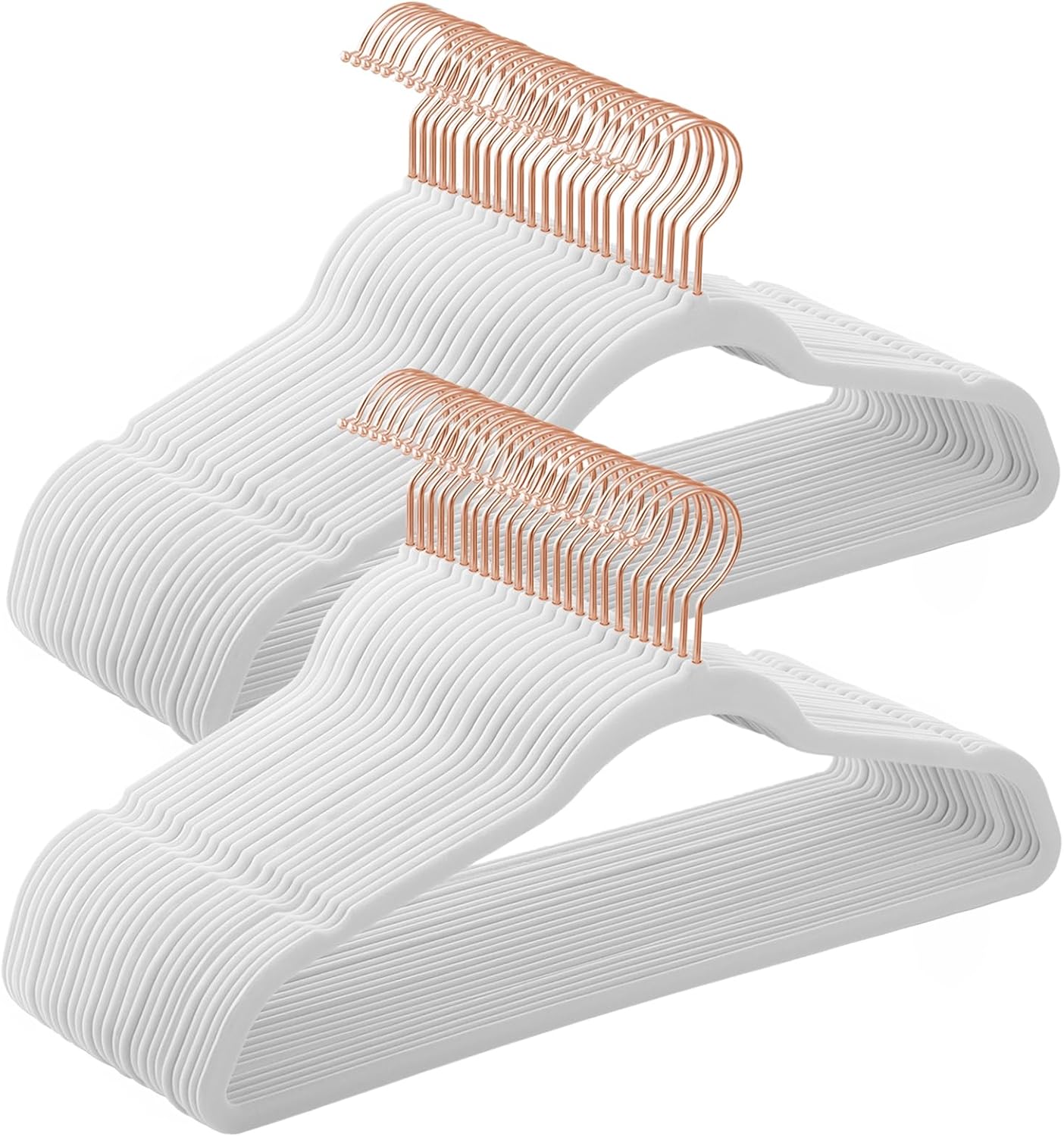 SONGMICS Slim Velvet Hangers - Non-Slip Clothes Hangers with Rose Gold Hooks | Space-Saving, 50 Pack, White