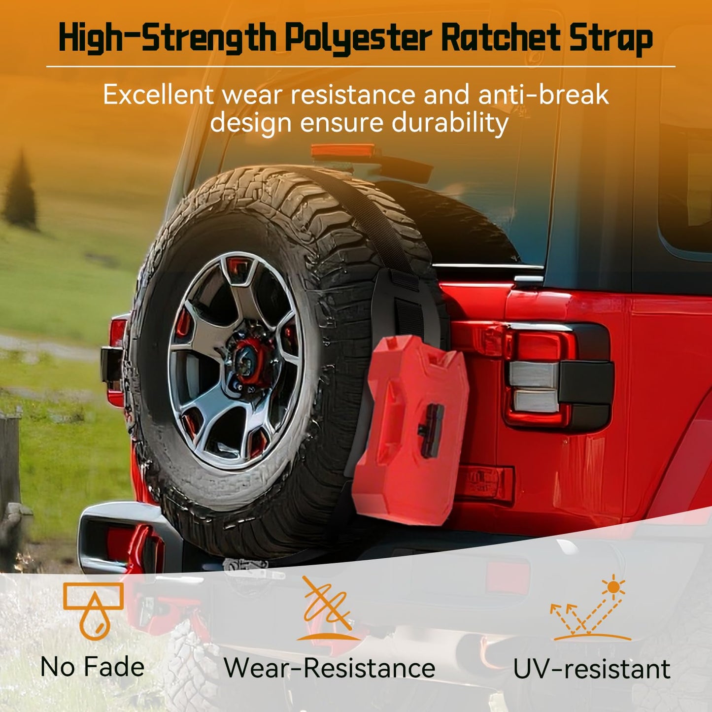 AC-TR-102S Tire Rack- 2 Pack Heavy Duty Spare Tire Mount, Quick Release Fuel Can Spare Tire Mount Bracket with Ratchet Strap for 30” - 40” Diameter Tires, Spare Tire Accessory Bracket for Off-Road