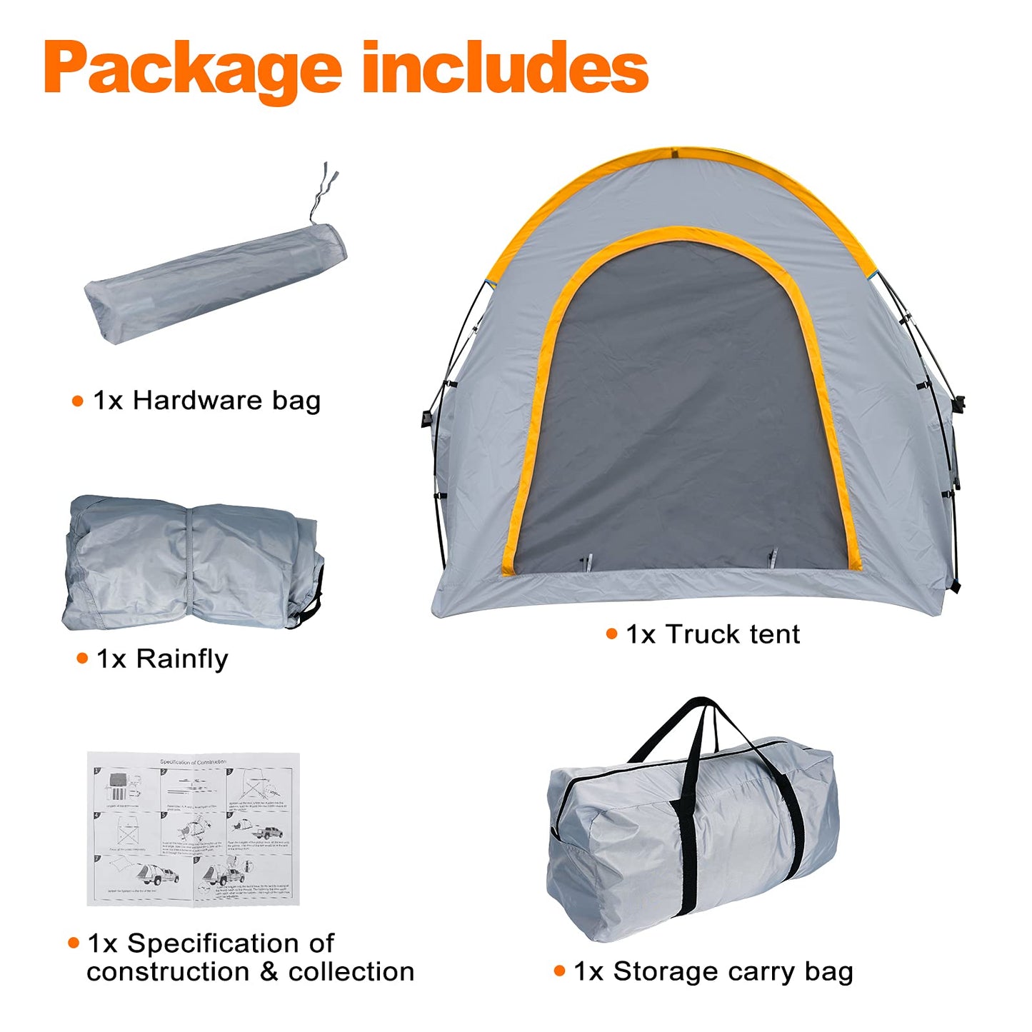 Pickup Truck Bed Tent, Gladiator Truck Tent 5.5ft with Removable Rainfly and Carrying Case, Pickup for 5-5.5ft Bed for Jeep Gladiator Full-Size Compact