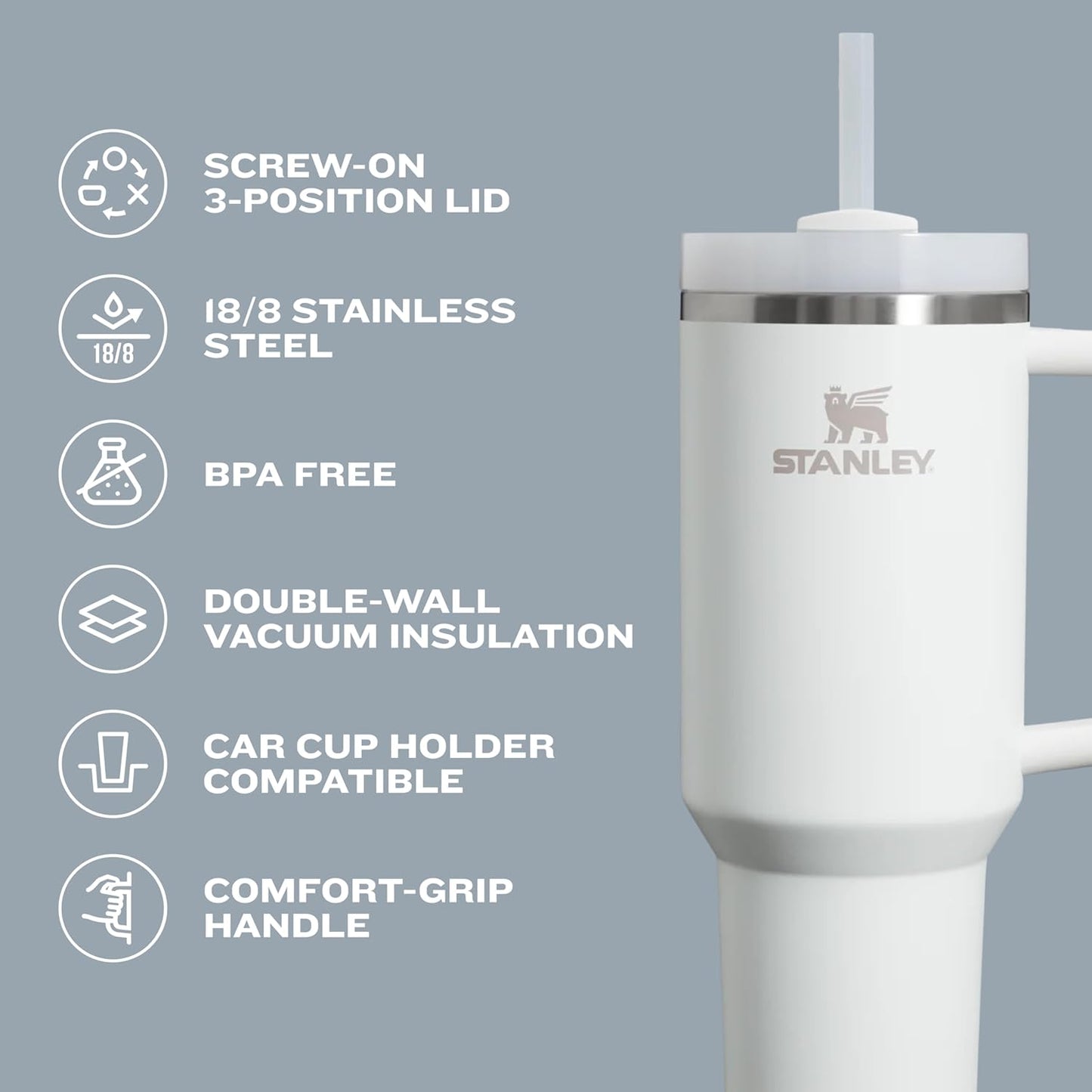 STANLEY Quencher H2.0 Tumbler - 30 oz Insulated Stainless Steel Cup with Handle & Straw | Nectarine