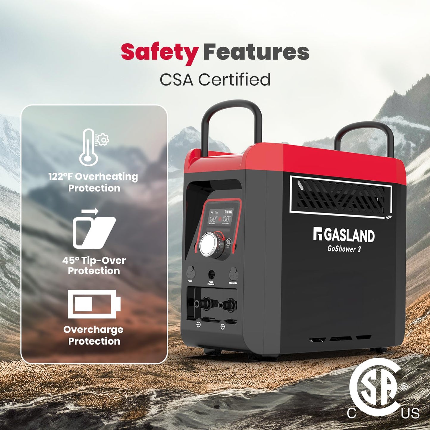 GASLAND Goshower 3 Portable Hot Water Heater & Shower Pump | CSA Certified |1.5Hr Fast Charging | 1lb Propane Camping Shower for Cabin, RV & Off-Grid Use – G3 Max