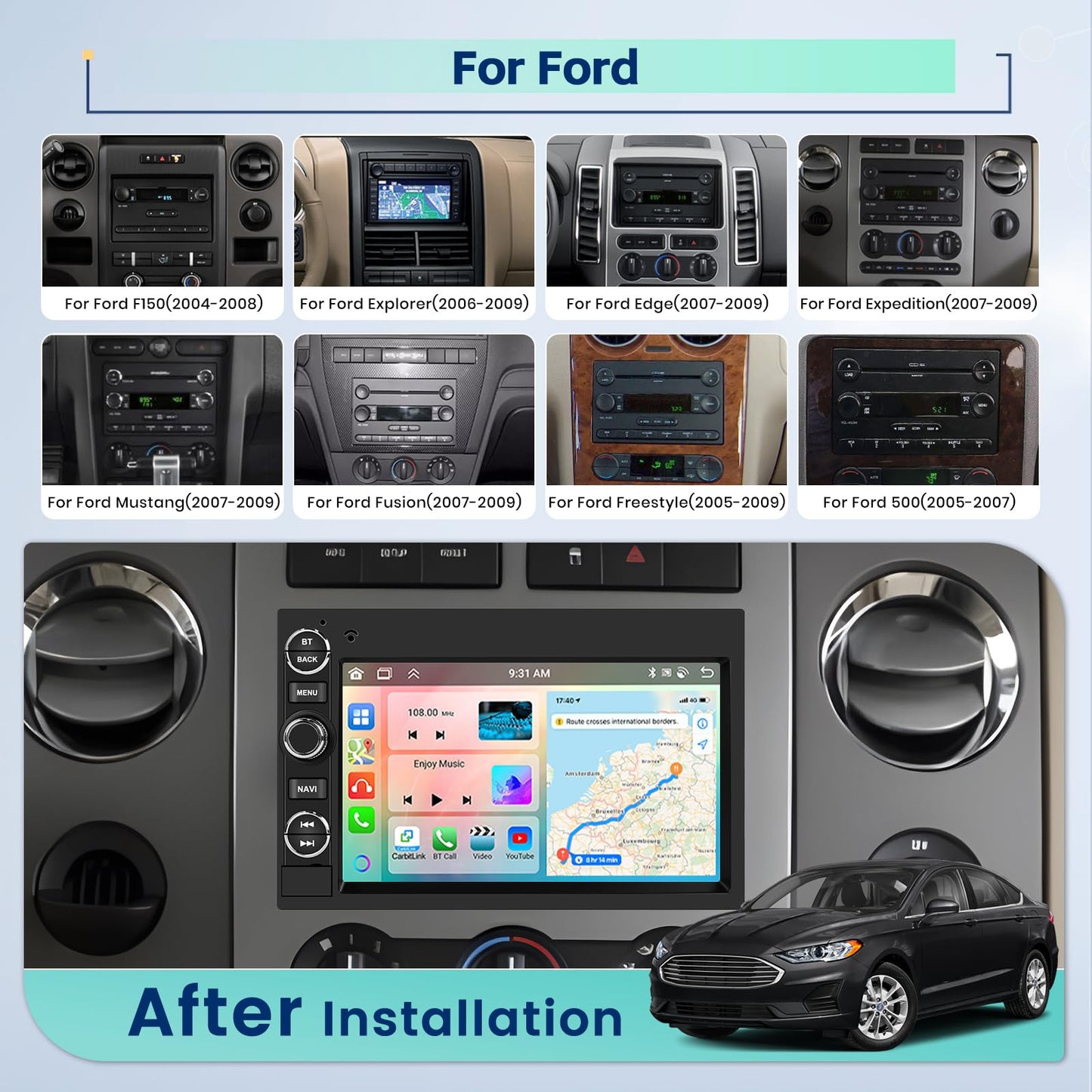 5Ghz WiFi [8Core 4G+64G] Android 15 Car Radio for Ford F150/F250/F350 2004-2014 Fusion Edge Explorer Taurus Car Stereo with Carplay Android Auto, 7 Inch HD Touchscreen with GPS Bluetooth FM/RDS SWC