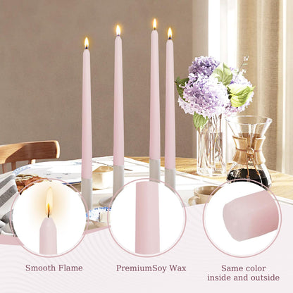 Candlesticks Long Taper Candle,Rose Scented 10 Inches Light Pink Candle Sticks Smokeless Tapered Candles for Home Décor Holiday Gifts