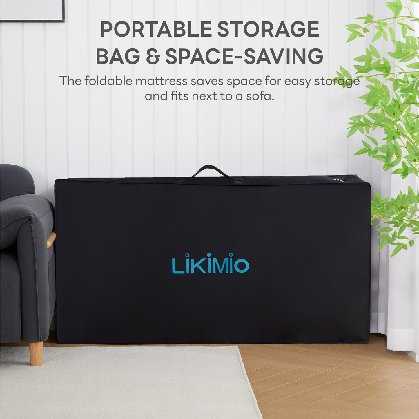 LIKIMIO Folding Mattress Queen, High Density Foam Mattress with Breathable and Washable Cover & Storage Bag, 4 Inch Foldable Mat Topper for Camping, RV and Yoga, Handle Design, Blue