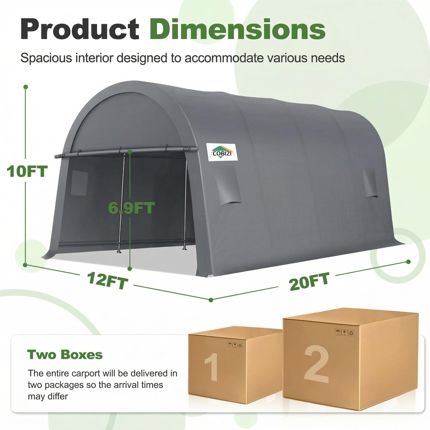 COBIZI Carport Canopy 12x20 Heavy Duty Portable Garage, All-Season Portable Car Ports & Outdoor Storage Shed, Galvanized Frame Vehicle Shelter with Removable Doors and Vents, Gray