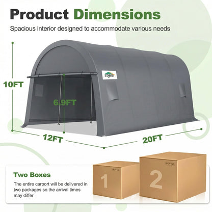 COBIZI Carport Canopy 12x20 Heavy Duty Portable Garage, All-Season Portable Car Ports & Outdoor Storage Shed, Galvanized Frame Vehicle Shelter with Removable Doors and Vents, Gray