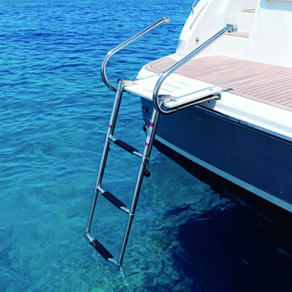 Mojiate Universal Inboard/Outboard Swimming Ladder with Fiberglass Platform, Telescopic Boat Ladder with 2 Handrails, Extendable Folding Stepladder for Marine, Ship, Yacht and More (3 - Step)