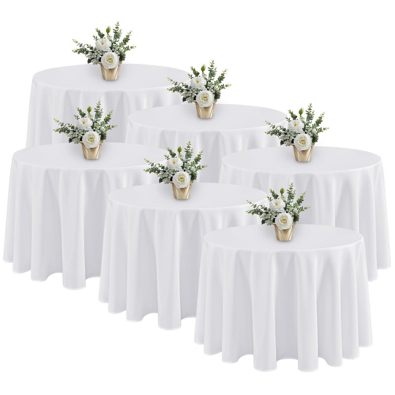 Fitable 6 Pack White Round Tablecloths - 120 Inches in Diameter - Stain Resistant and Washable Table Clothes, Polyester Fabric Table Covers for Wedding, Party, Banquet, Formal Events