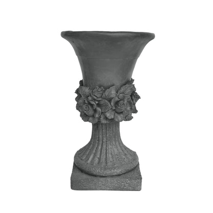 Christopher Knight Home Jorine Light Concrete Planter, Patio Planter, Mid-Centry Gadern Urn, Large Garden Pot, Floral Relif Design, Flower Urn with Drainage Hole for Backyard Home, Antique Gray