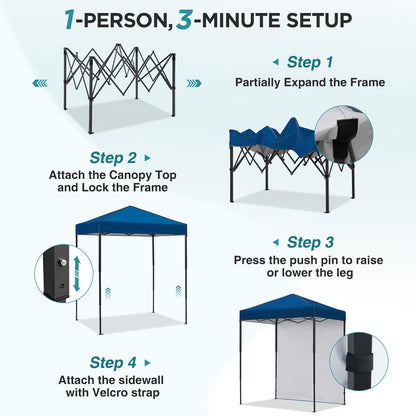 EAGLE PEAK 6x4 Instant Pop Up Canopy Tent with 1 Side Wall Panel, Straight Leg Sun Shelter, Portable Canopy with Carry Bag for Camping, Beach & Sports, Dark Blue