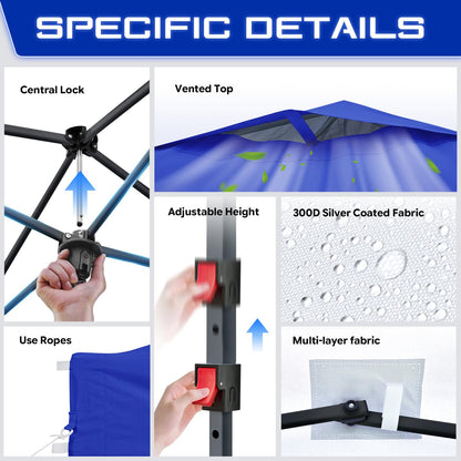 FANPAT 10x10 Pop Up Canopy Tent,300D Silver-Coating Top,1-Person Setup Commercial Heavy Dury Canopy Tent Instant Portable Shelter and Carry Bag, Bonus 8 Stakes and 4 Weights(Blue)