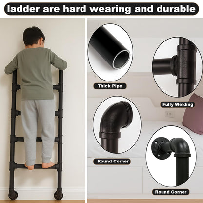 Black 6-Step Wall Mounted Steel Ladder, 6FT Egress Window Well Loft Ladder for Bunk Bed, Camper, RV – Wall/Floor-Mounted Indoor Climb for Basement, Loft, Dorm, Small Spaces