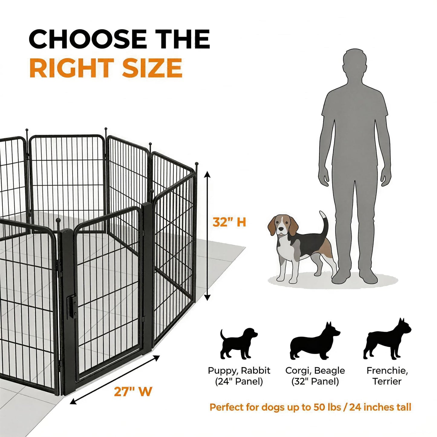 Dog Playpen for Small/Medium Dogs - 32 inch 8 Panels Heavy Duty Metal Puppy Fence Outdoor Indoor with Door, Anti-Rust Foldable Puppy Pen Pet Enclosure, Portable Exercise Kennel for Camping, Yard, RV