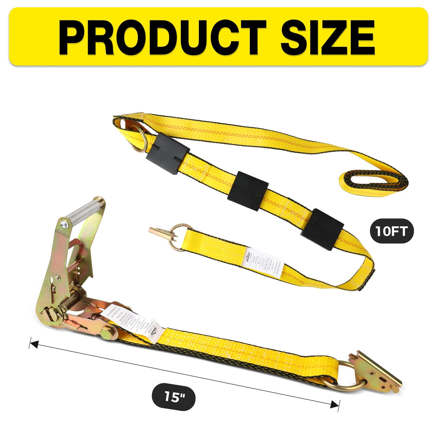 Autofonder E Track Tire Straps for Trailer Heavy Duty 2" x 10' Auto Hauler Strap-10,000lb Guaranteed Break Strength-(4) Premium Vehicle Tie Down Kit with Rubber Blocks Wheel Tie-Downs for Truck, UTV
