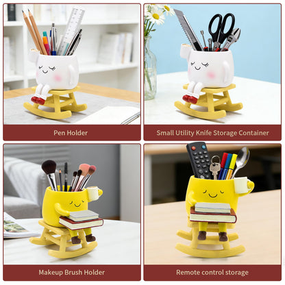YOUOIVIA Rocking Chair Face Planter, Cute Coffee Plant Pots for Indoor Outdoor, Resin Funny Planter with Drainage, Unique Cactus Succulents Flower Pot, Desk Plant Table Top Decor, Home Gifts (Yellow)