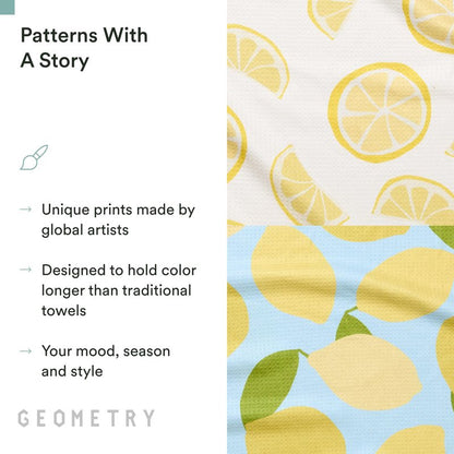 GEOMETRY Tea Towels – Spring & Summer Collection – Quick-Dry, Ultra-Absorbent, Reusable Microfiber Kitchen Towels for Drying & Cleaning - Main Squeeze - 2 Pack