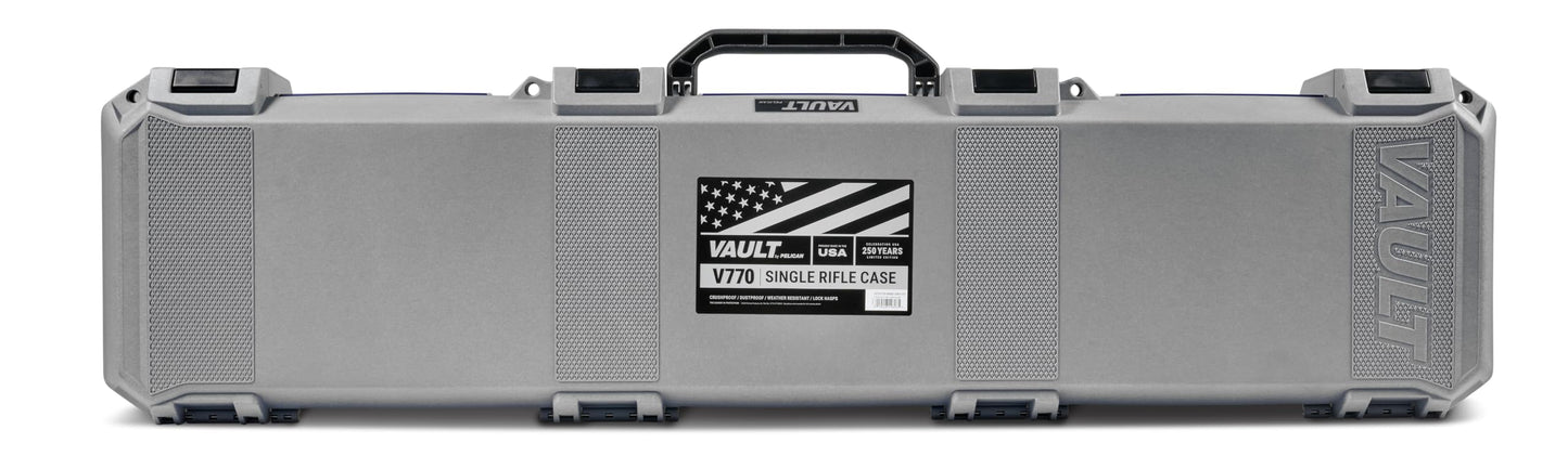 Pelican Vault - V770 Multi-Purpose Wide Hard Case with Foam for Tripod, Equipment, Electronics Gear, Sportsman's Rifle Case, and More (Grey - Americana 250)