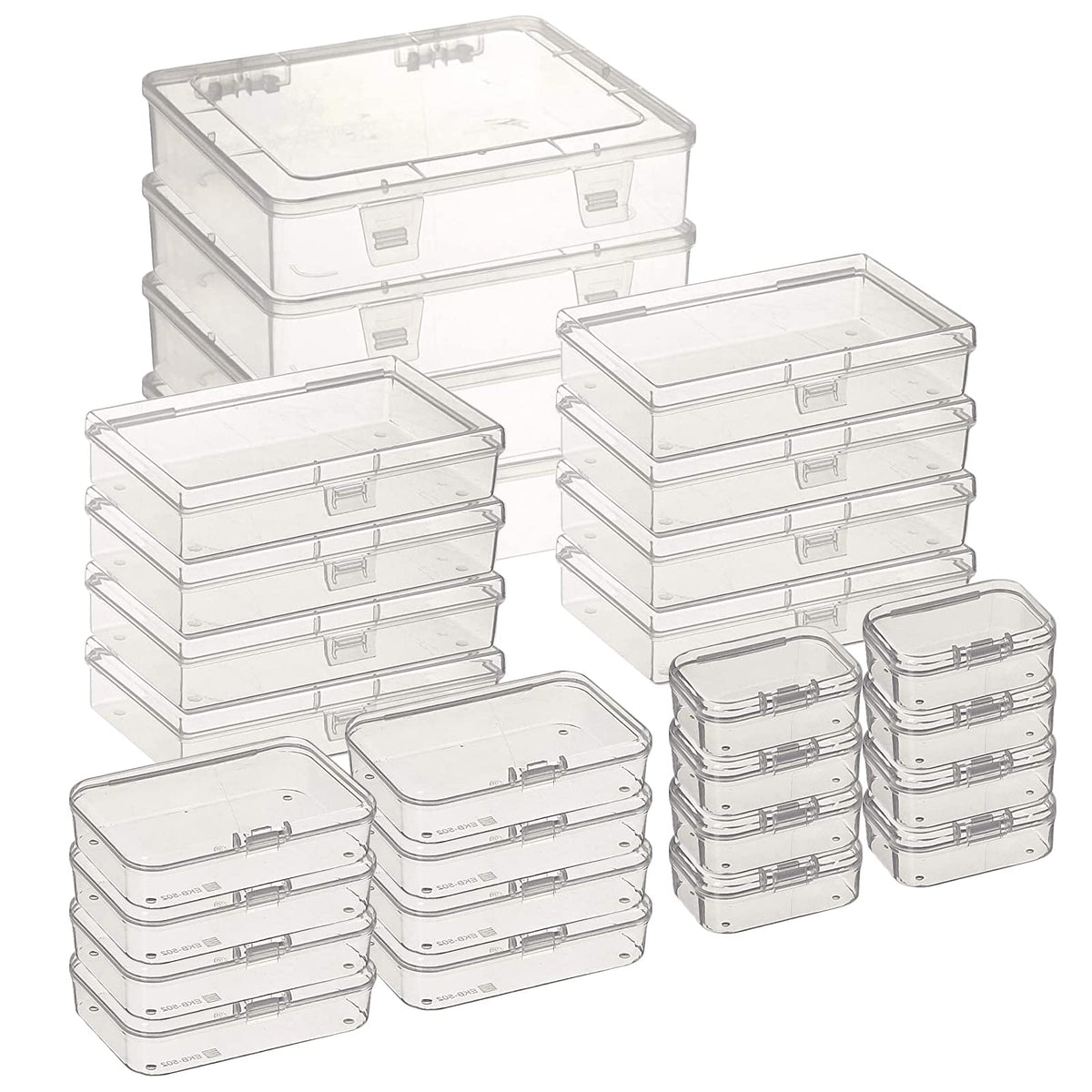Thintinick 28 Pack Rectangular Mixed Sizes Clear Plastic Storage Containers Box with Hinged Lid for Beads and Other Small Craft Items