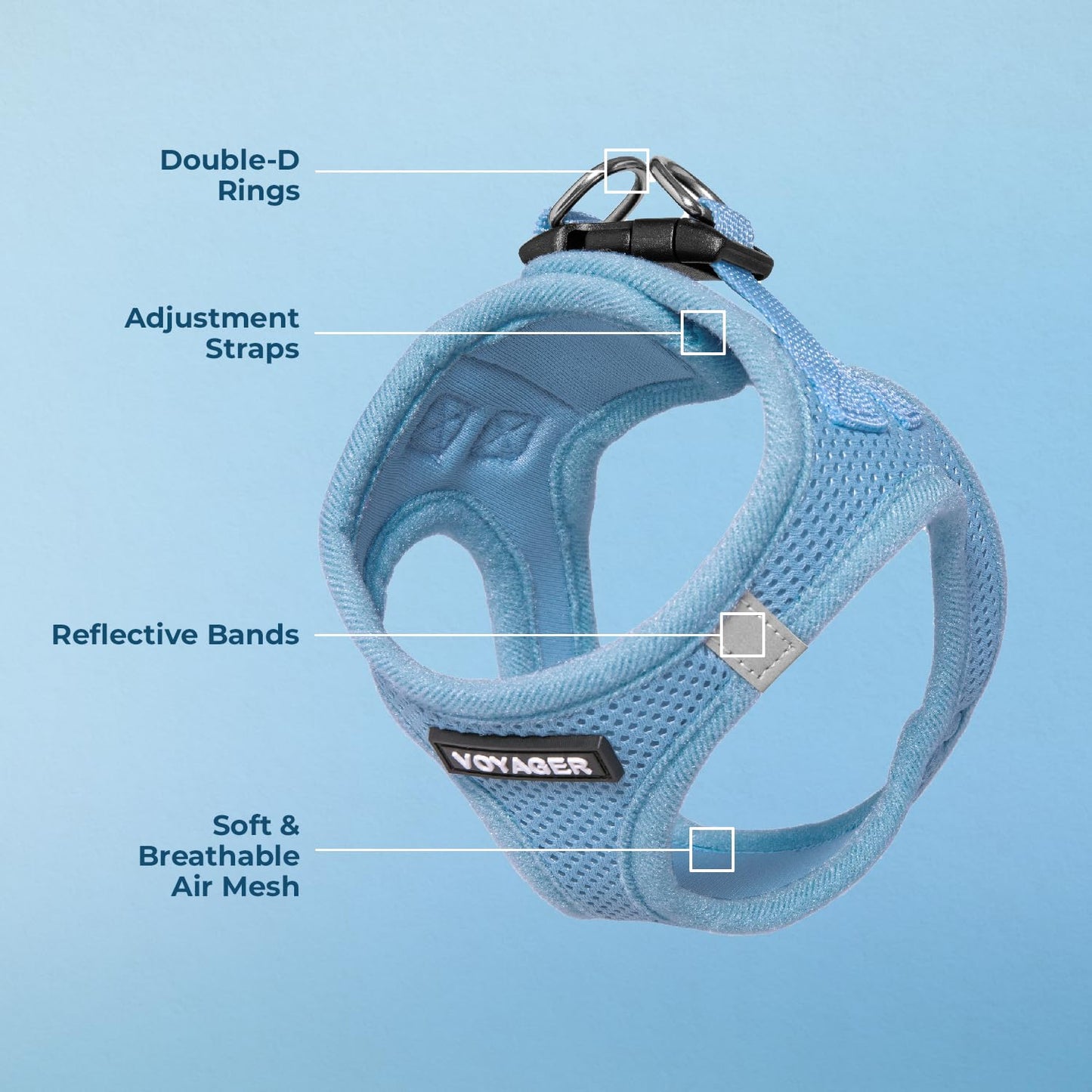 Best Pet Supplies - All Weather Mesh, Reflective, No Pull Harness for Small, Medium Dogs, Cats - Secure with Hook & Loop Fastener, Buckle, Double D-Rings - Baby Blue, M