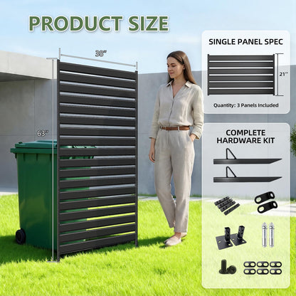 63" H×38" W（1 Panels） No Dig Metal Privacy Fence Panels for Air Conditioner Units, Can Also Hide The Pool Equipment, Black Outdoor Rustproof Trash Cans Privacy Screen