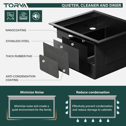 TORVA RV Kitchen Sink, 13 x 15 x 9 Inch Undermount Bar Sink Premium Stainless Steel Single Bowl Sink with Faucet,Cutting Board, Dark Grey