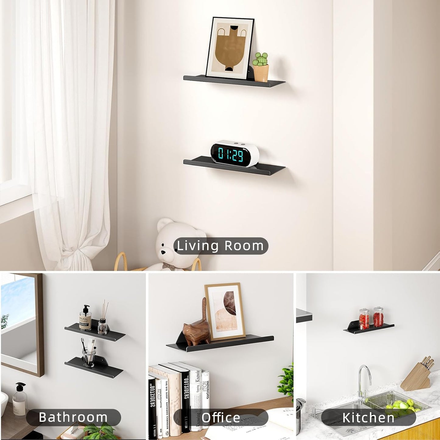 Skiennix Floating Wall Shelf - Modern Metal Shelf for Decor & Storage | 12-Inch Black Design