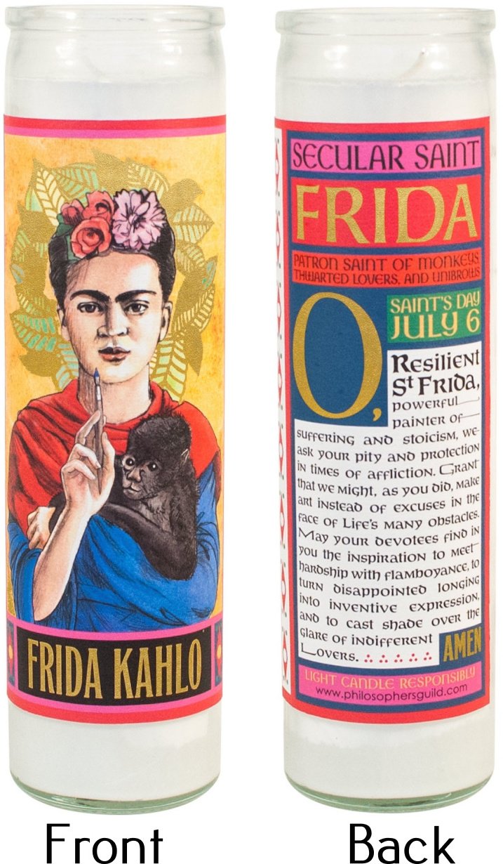 The Unemployed Philosophers Guild Frida Kahlo Secular Saint Candle - Unscented 8 Inch Tall Glass Prayer Votive, Made in The USA