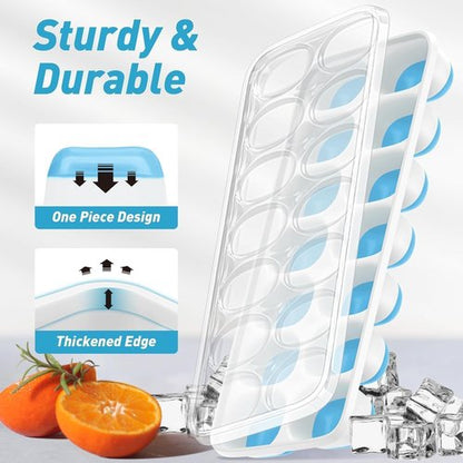 ChefAide Ice Cube Tray - Durable Stackable Design with Removable Lids | 4 Packs, 56 Cubes for Easy Ice Release