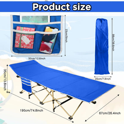 Wenqik 2 Pack 450lbs Max Load Camping Cot for Adults with Carry Bag Portable Folding Outdoor Sleeping Cot Heavy Duty Bed for Traveling Camp Military Office Nap Beach Home Lounging(Royal Blue)