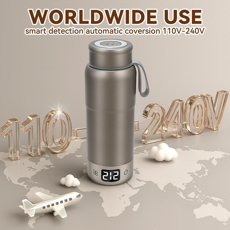 Pure Titanium Travel Kettle,Dual Voltage Portable Electric Kettle 110V-240V Smart Small Water Boiler for Tea & Coffee,12 Temperature Control,Auto Shut Off & Boil Dry Protection (Gray,520ML)