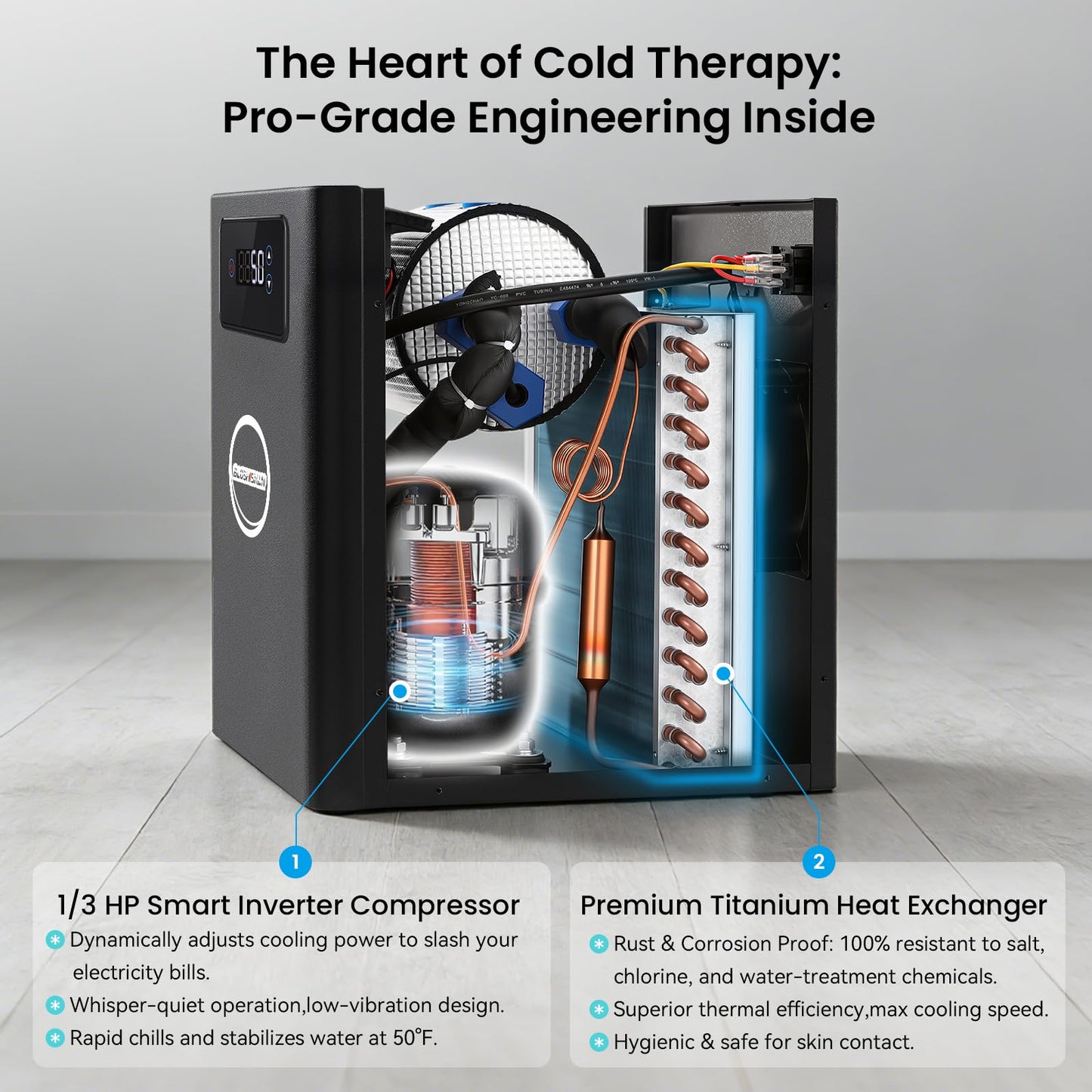BAOSHISHAN Cold Plunge Chiller, 1/3 HP Ice Bath Chiller, Fast Cooling to 50F, Easy Setup with Pre-Assembled Pump & 20 Micron Filter, Ultimate Muscle Recovery System 110V