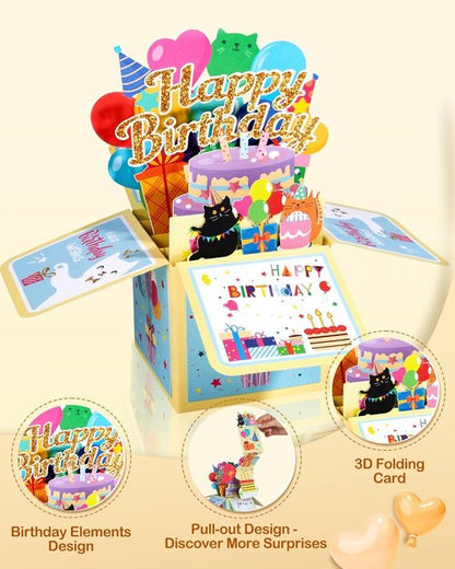 Funny Cat Pop Up Birthday Card by [Brand Name] - Unique 3D Greeting with Envelope | Perfect Gift for Cat Lovers