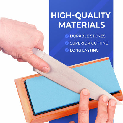 Sharp Pebble Knife Sharpening Stones Kit -Grits 400/1000/6000 Extra Large Whetstone- Wet Stone Knives Sharpener Set with NonSlip Bamboo Base & Flattening Stone