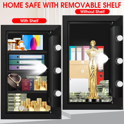 5.2 Cuft Large Floor Safe, Heavy Duty Fire Proof Safes for Home Use with Digital Keypad, Removable Shelves and Alarm System, Anti-theft Home Safe for Documents Money
