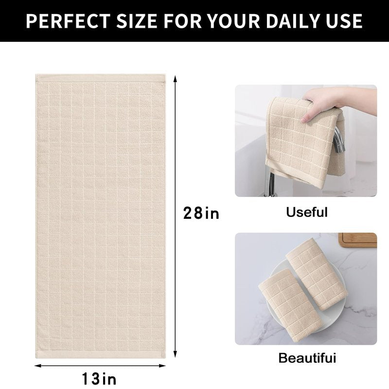 Homaxy 100% Cotton Terry Kitchen Towels(Beige, 13 x 28 inches), Checkered Designed, Soft and Super Absorbent Dish Towels, 4 Pack