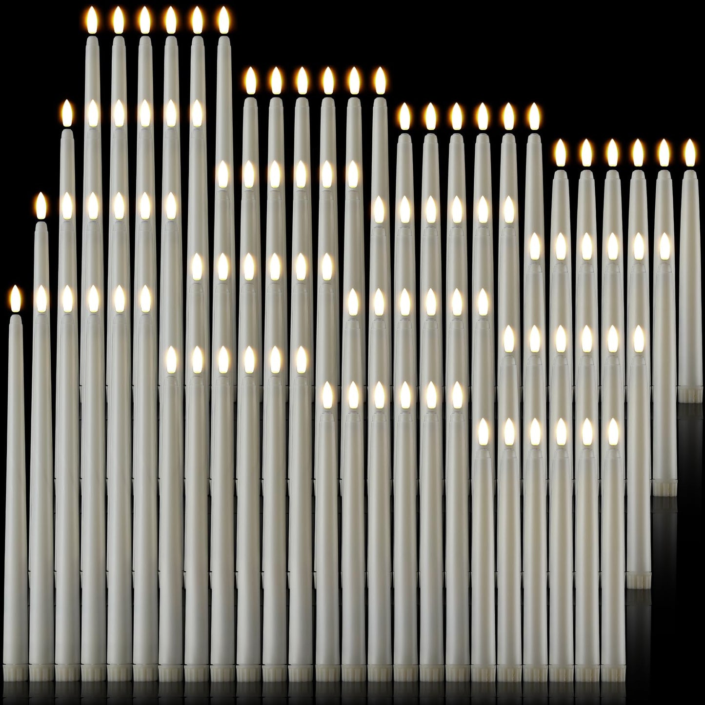 Baquler 100 Pcs Flameless Taper Candles LED Flickering Taper Candlesticks Bulk Battery Operated Flameless Candle for Wedding Halloween Christmas Birthday Decoration, 8.5/9.7/10.8/12.8 Inch (Ivory)